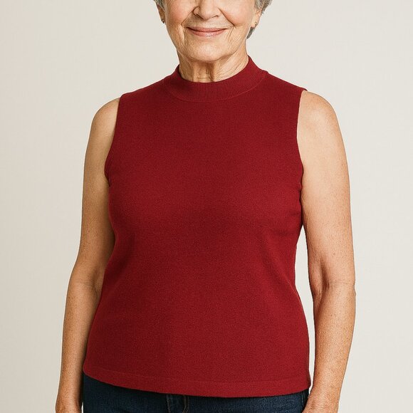 Vintage Eileen Fisher Petite Wool Mock Neck Sleeveless Top Red PL - Picture 1 of 5